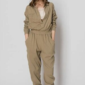 Long Sleeve Cotton Ribbed Collard Jumpsuit
